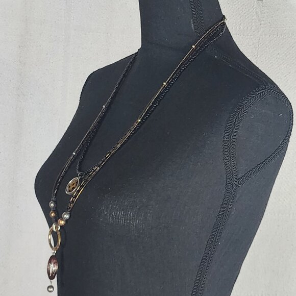Chicos Mixed Metal Seed Bead Copper Black Animal Print Multi Strand 24" Necklace - Picture 7 of 16